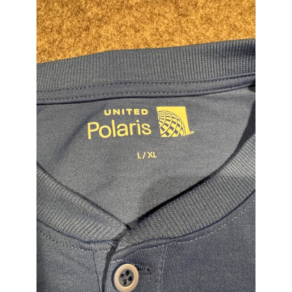 United Polaris Business Class Pajamas Set Mens L/XL Blue Henley Tan Pants Pouch - Picture 4 of 6